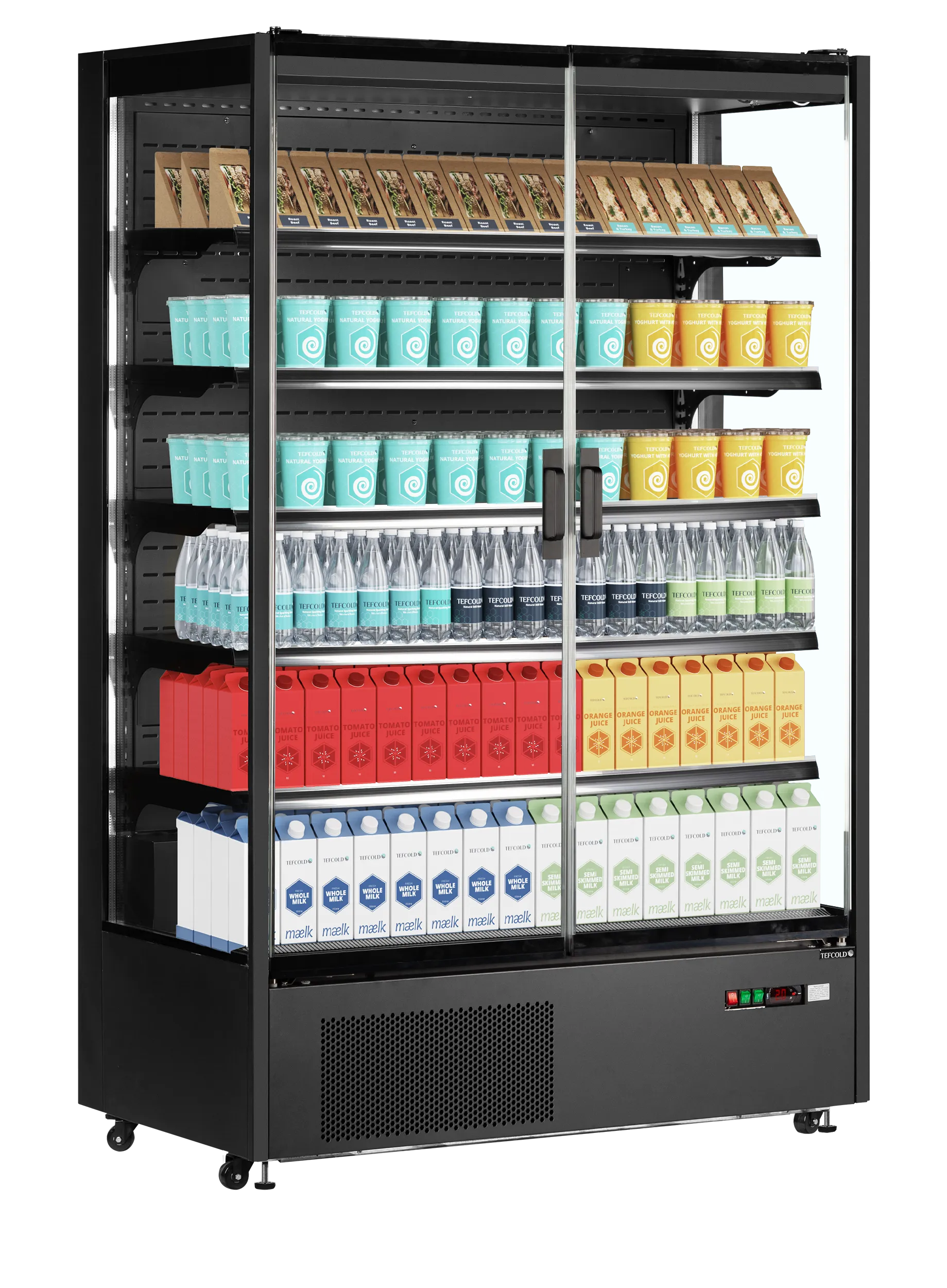 PC1250B Black Multideck Display Fridge with Hinged Glass Doors – Ventilated Cooling, LED Shelves, Energy Class B