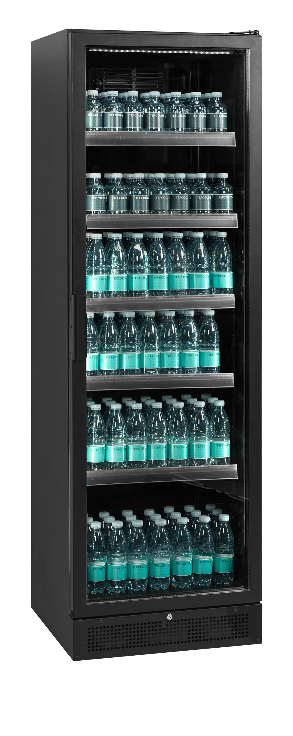 Glass Door Display Merchandiser SCU1425H – Black Finish, LED Illuminated Beverage Chiller, Fan-Assisted Cooling