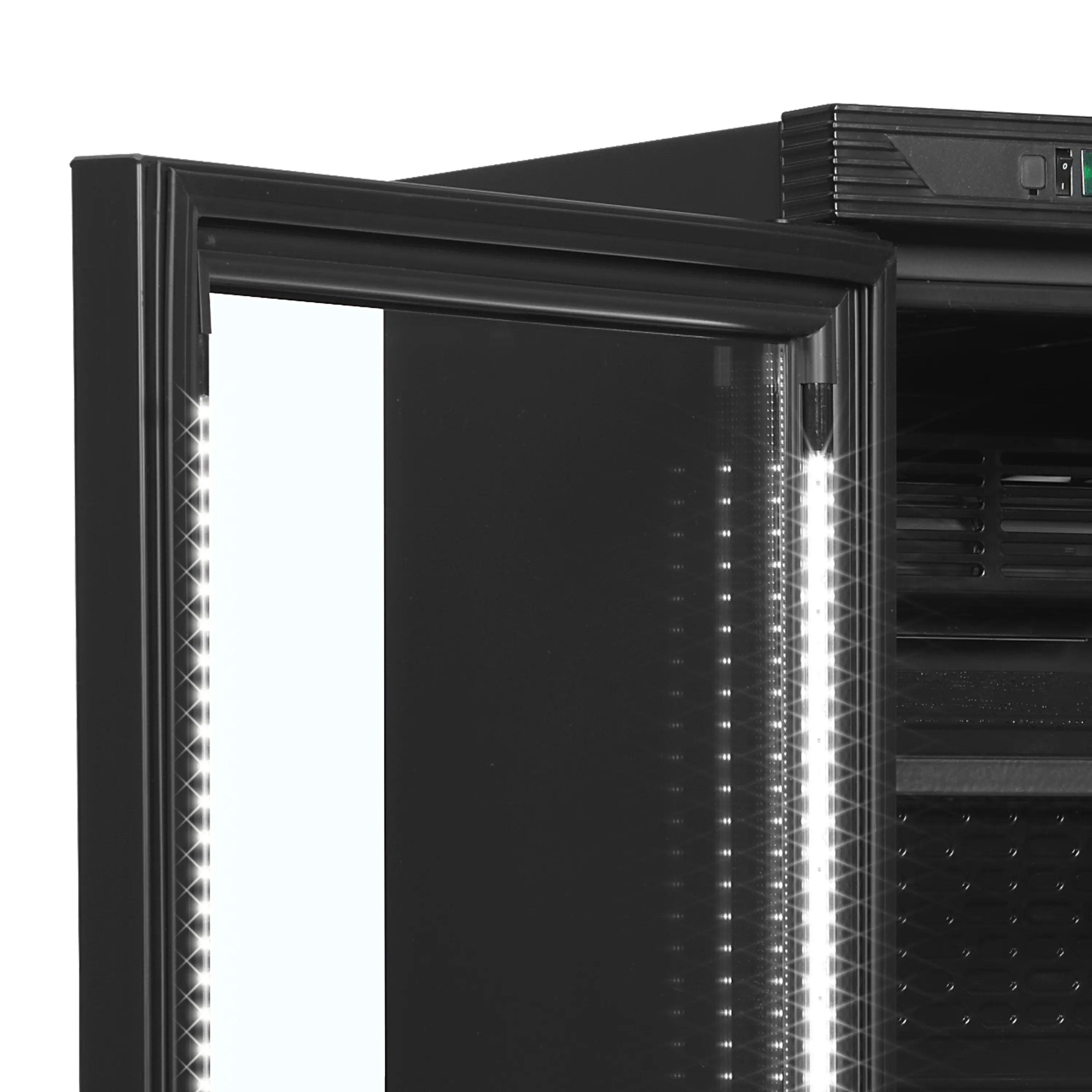 Glass Door Display Merchandiser CEV425 Black – Left Hinged, LED Lit Beverage Cooler, Fan Assisted Cooling