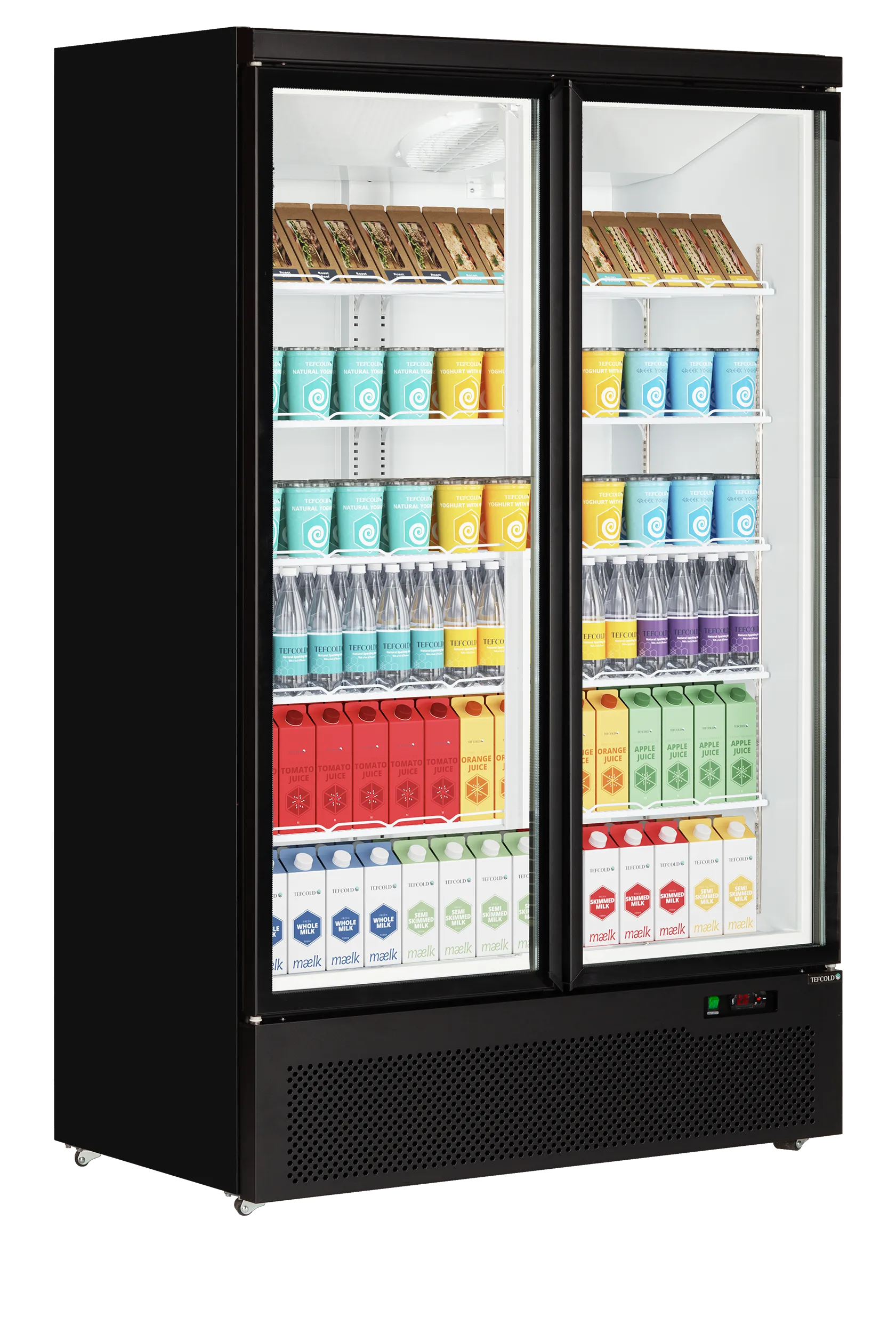 Glass Door Merchandiser Atom Maxi C2DB – Double Door Commercial Display Fridge, Black, Ventilated Cooling