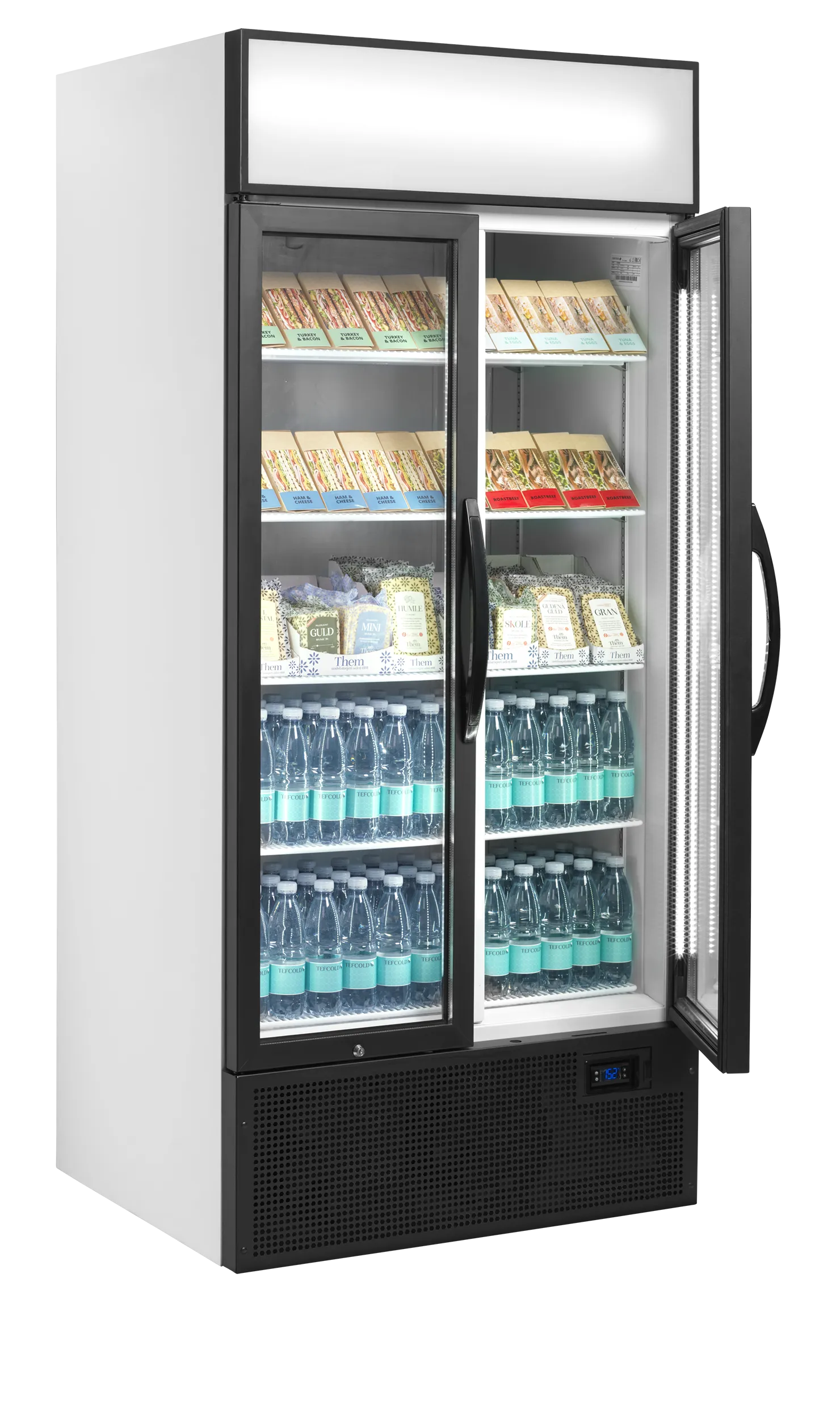 Glass Door Merchandiser FSC891H – 2 Hinged Doors, Fan-Assisted Cooling, LED Lighting, 535L Capacity, White