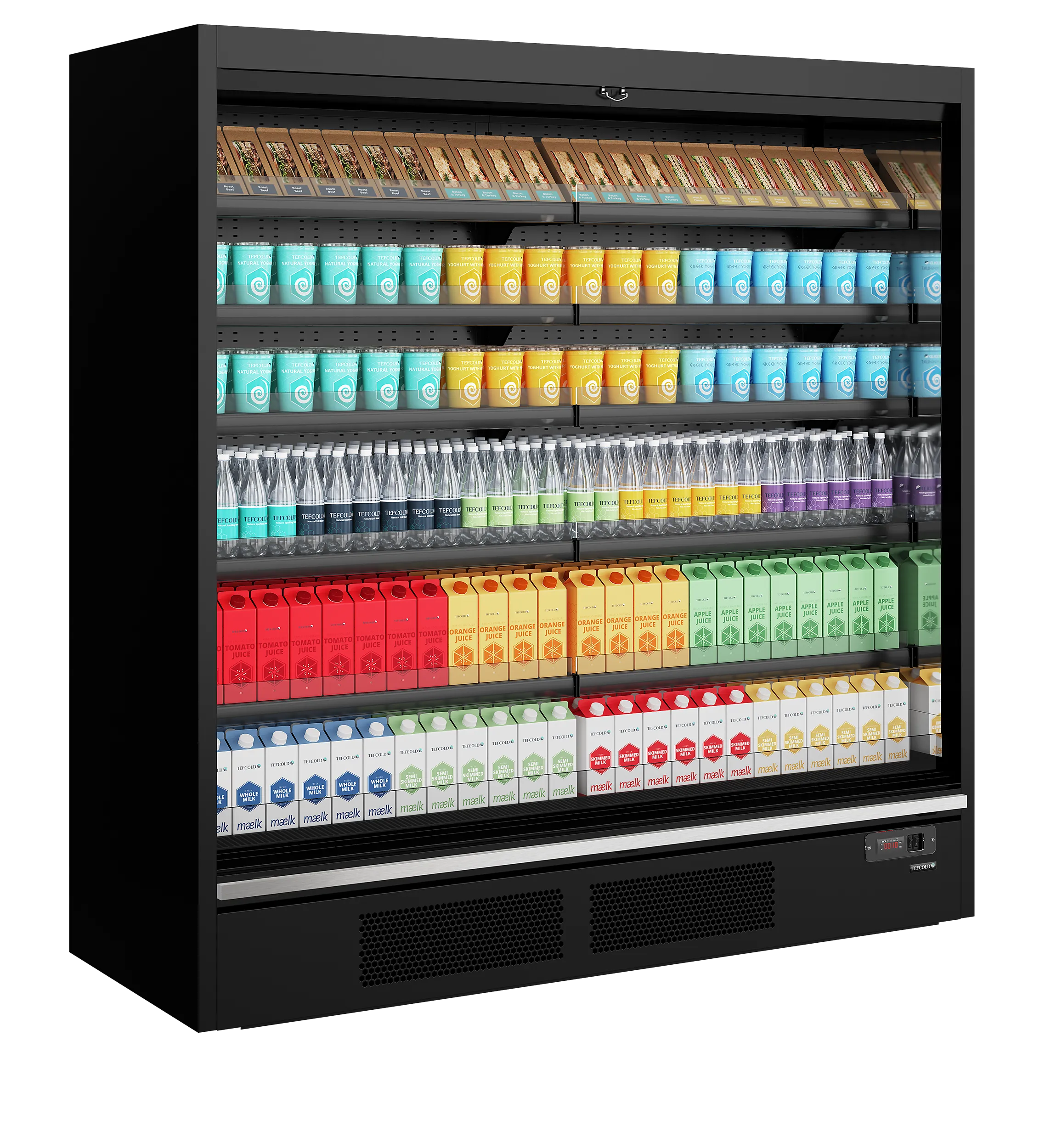 TEFCOLD Galaxy+ GP20 Black Open Front Multideck Display Fridge – Fan Assisted Cooling, LED Lighting, Adjustable Shelves, −1 to +5°C
