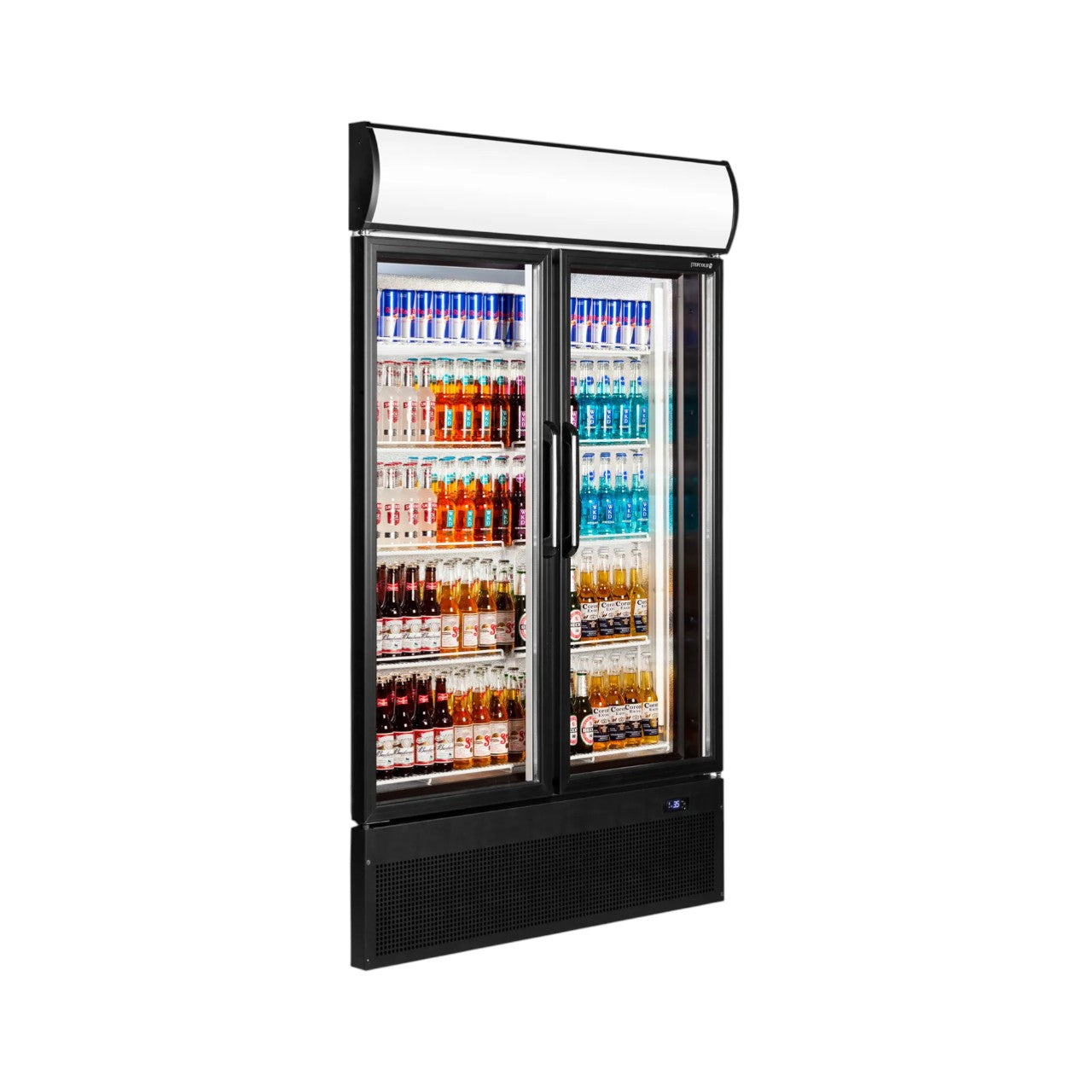 Glass Door Merchandiser FSC1200H – 1200mm Commercial Display Fridge, Double Hinged Glass Doors, Ventilated Cooling, LED Lighting, +2°C to +10°C, White