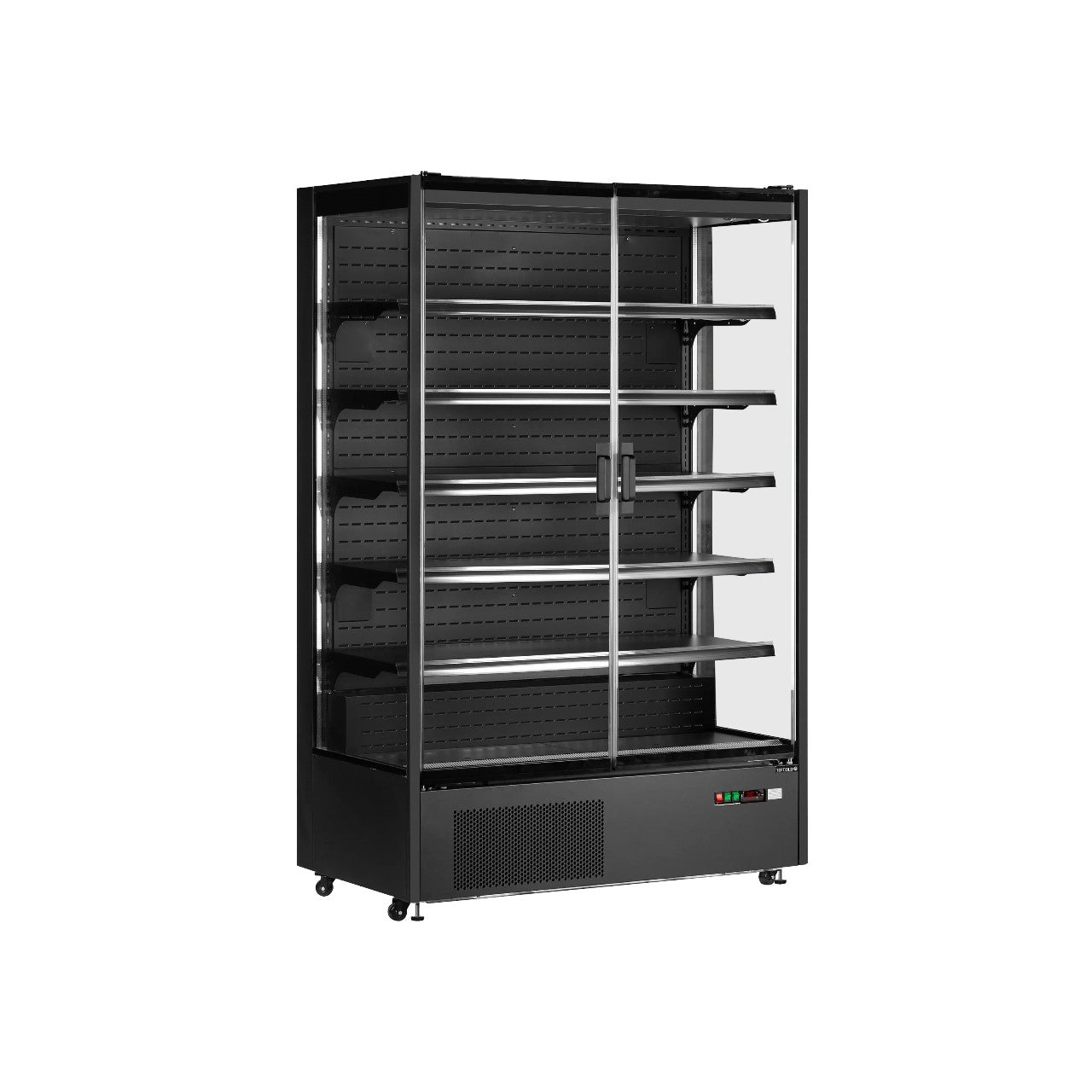 PC1250B Black Multideck Display Fridge with Hinged Glass Doors – Ventilated Cooling, LED Shelves, Energy Class B