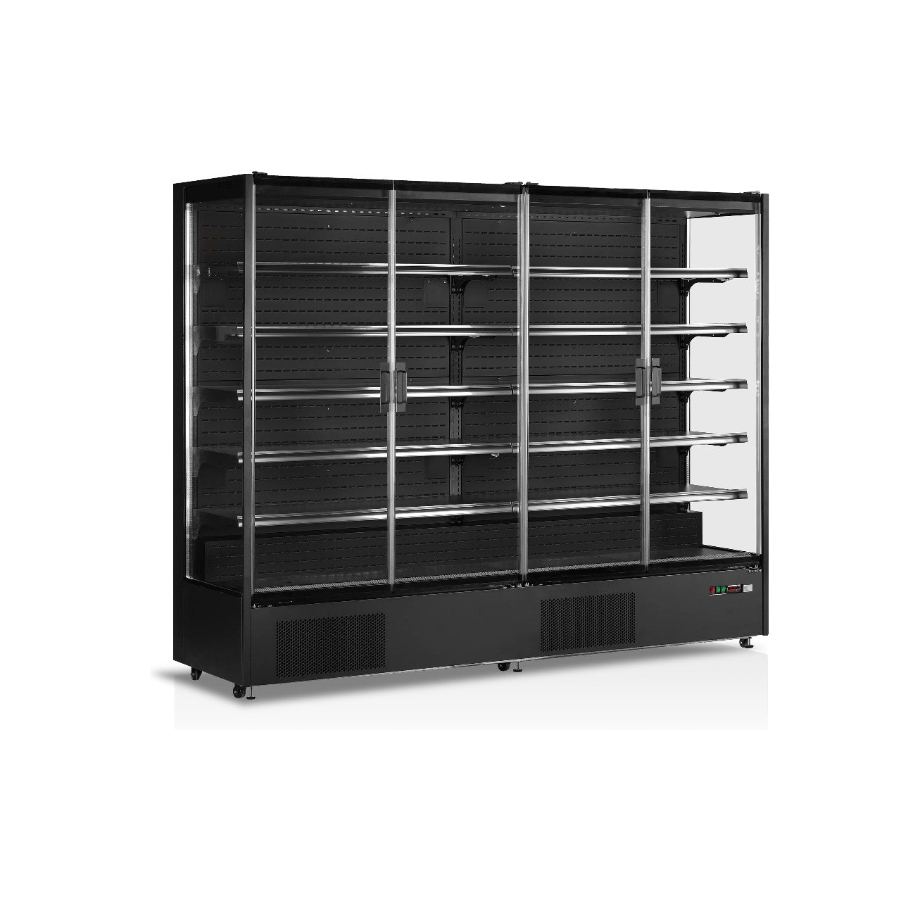 TEFCOLD PC2500B Multideck Display Fridge with 4 Glass Doors, Black Finish, Ventilated Cooling, LED Shelves, -1 to +5°C