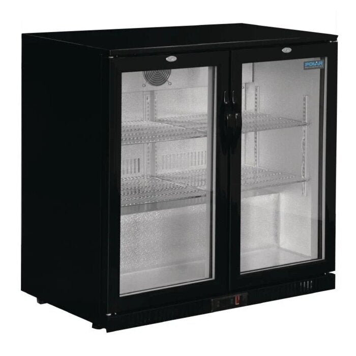 Polar Double Hinged Door Back Bar Cooler in Black with LED Lighting - 198L, GL012