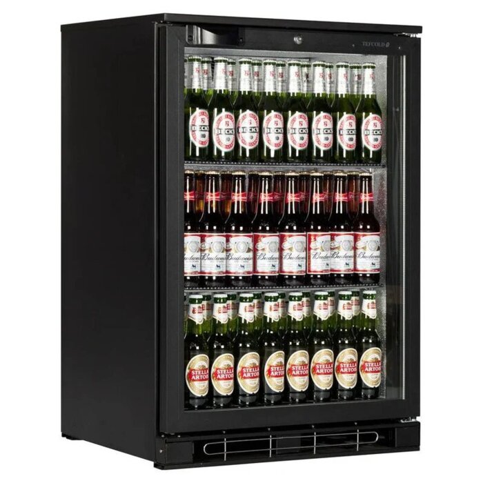 Polar Double Sliding Door Back Bar Cooler in Black with LED Lighting – 208L, Lockable, Adjustable Shelves, R600a