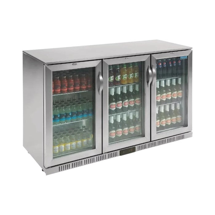 Polar GL009 Back Bar Cooler – 330L, Stainless Steel, Hinged Doors, LED Lighting, Commercial Bottle Fridge