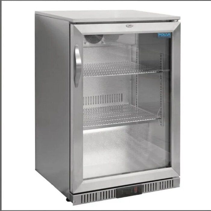 Polar Single Door Back Bar Cooler with LED Lighting – 138L Stainless Steel Beer & Bottle Fridge, Auto Defrost & Lockable Double-Glazed Door