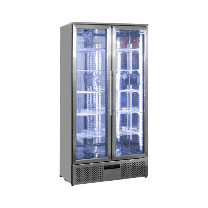 Prodis NT20ST-HC Double Door Upright Bottle Cooler – Stainless Steel Finish, 560L, LED Lighting, Forced Air Cooling