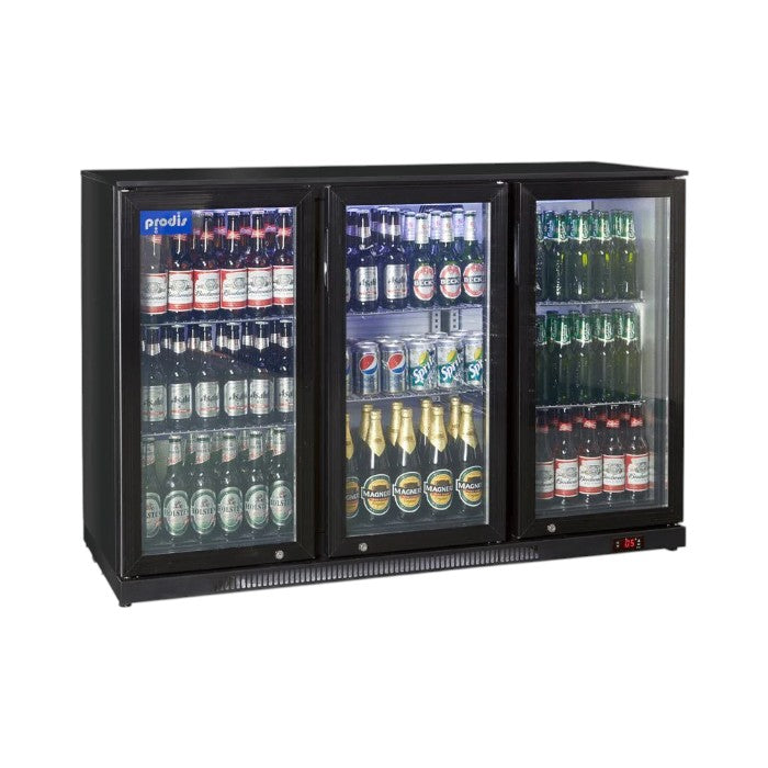 Prodis NT3BH-HC Triple Door 300L Bottle Cooler – Black Finish Hinged Commercial Fridge