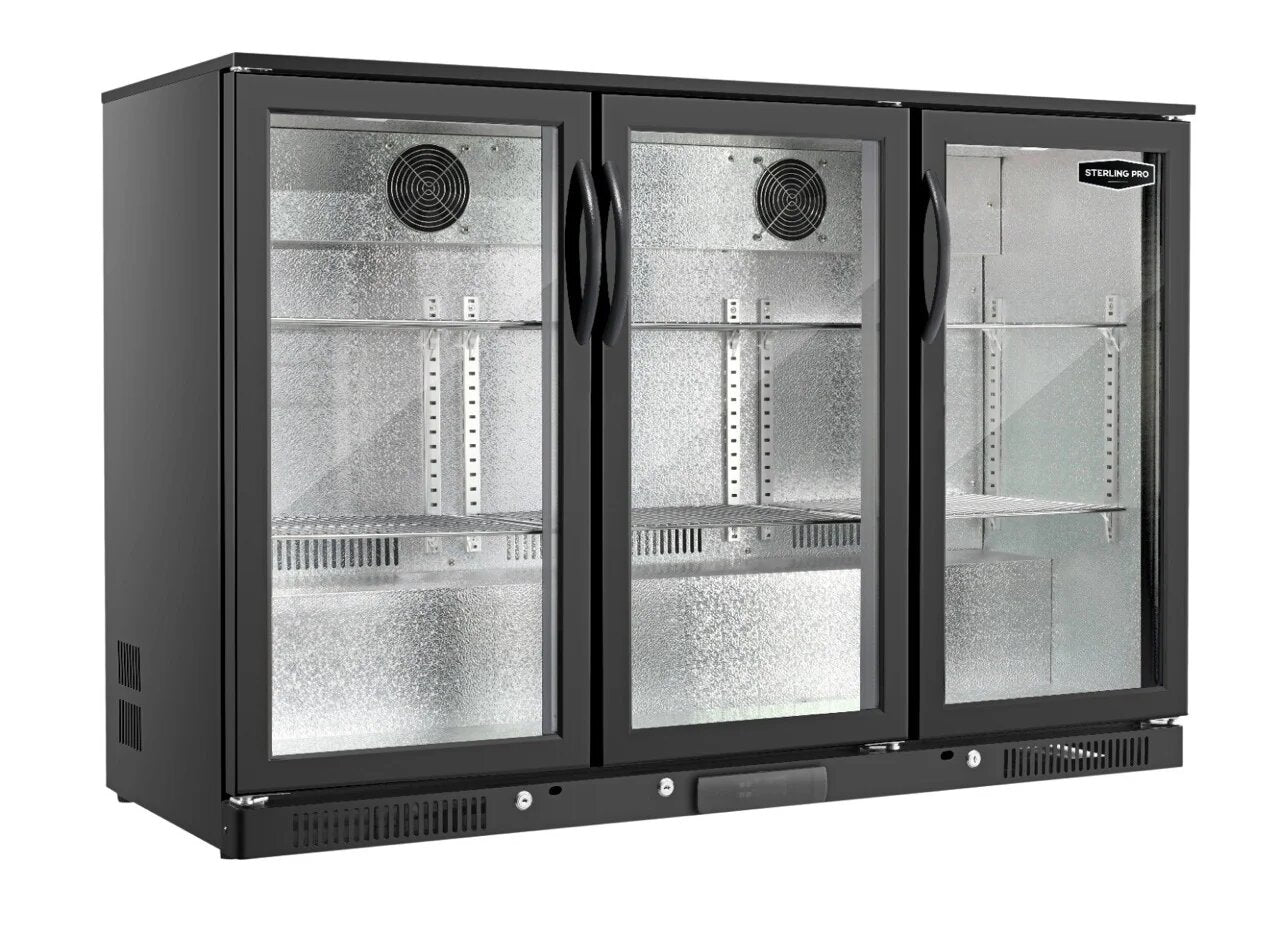 Sterling Pro SP3HC-BH Triple Door 338L Hinged Bottle Cooler – Black Commercial Fridge