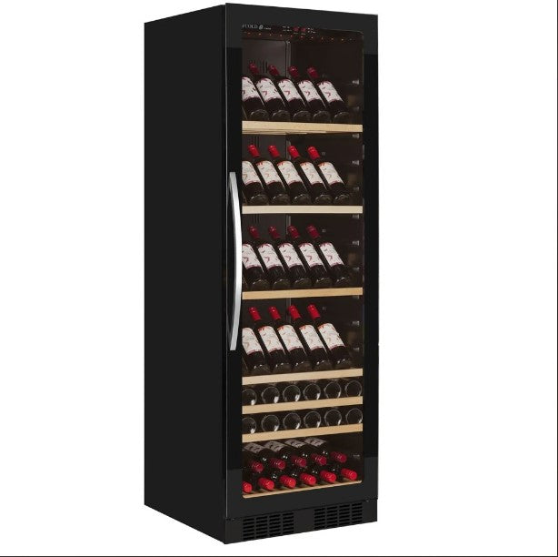 Tefcold TFW400F Wine Cooler – 165 Bottles, Frameless Glass Door, Adjustable Wooden Shelves, Fan-Assisted Cooling, Black