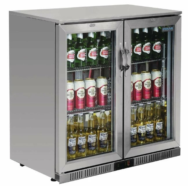 Polar Double Hinged Door Back Bar Cooler with LED Lighting - 208L Stainless Steel Bottle Fridge GL008