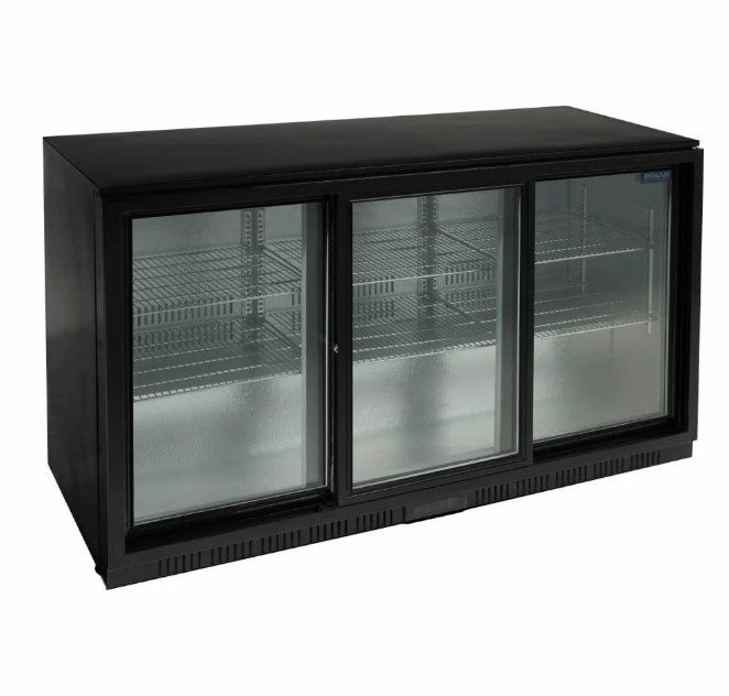 Polar Back Bar Cooler 320L – Triple Sliding Doors, LED Lighting, Black – GL013
