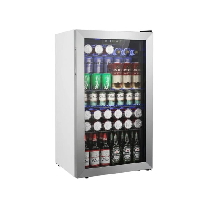Simzlife 3.2 Cu.Ft. Beverage Refrigerator – 130 Can Drink Cooler with Digital Temperature Control, Triple-Glazed Glass Door & Adjustable Shelves