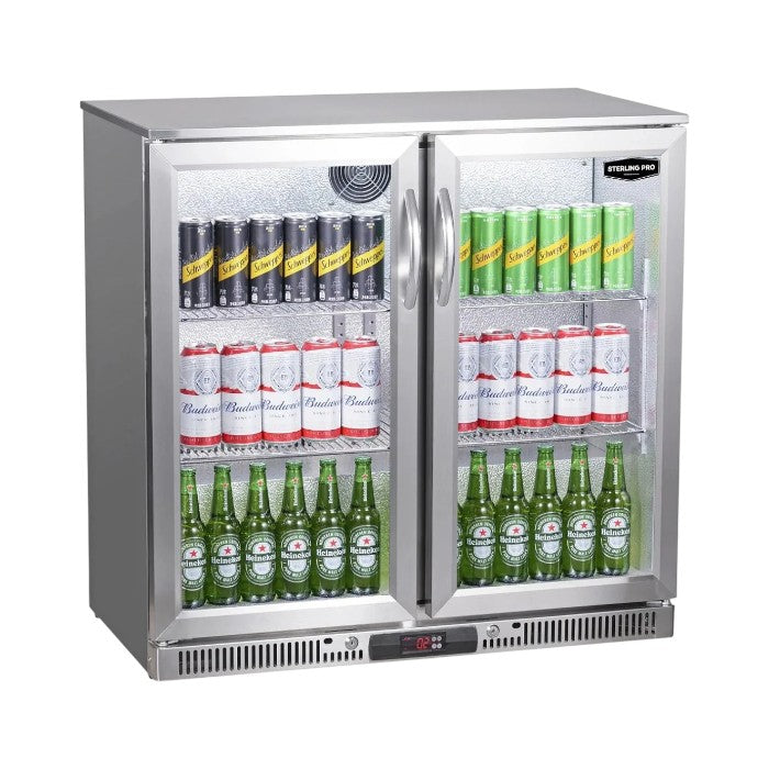 Sterling Pro Green Double Door Low Height Stainless Steel Outdoor Bottle Cooler – 180 x 330ml Bottles | SP2LO-OUT-STS