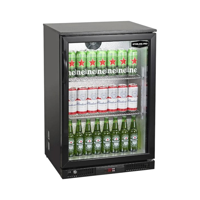 Sterling Pro Green Hinged Single Door Low Height Outdoor Bottle Cooler – 106 x 330ml Bottles | SP1LO-OUT-BK | Black
