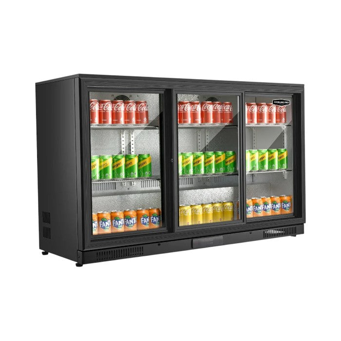 Sterling Pro SP3HC-BS Triple Door Sliding Bottle Cooler – 300L, Black, 274 Bottles, LED Lighting, Fan Assisted Cooling