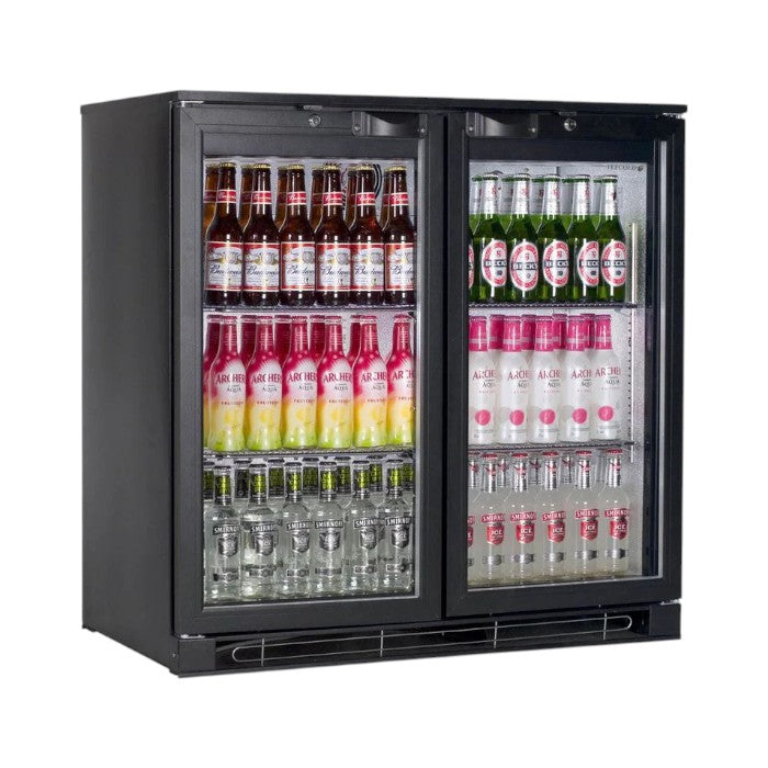 Tefcold BA20H Double Door Back Bar Bottle Cooler – 196L, Fan Assisted, LED Lighting, Black Finish