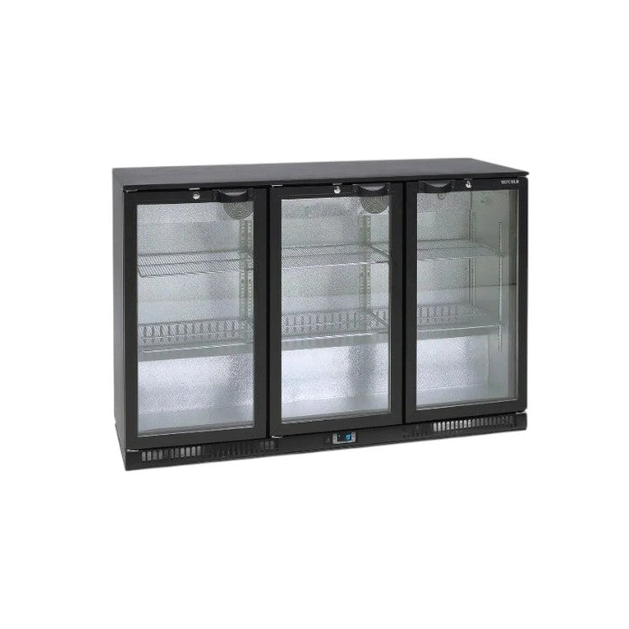 Tefcold BA30H Triple Hinged Door Back Bar Bottle Cooler – 328L Black Fan-Assisted Fridge with LED Lighting