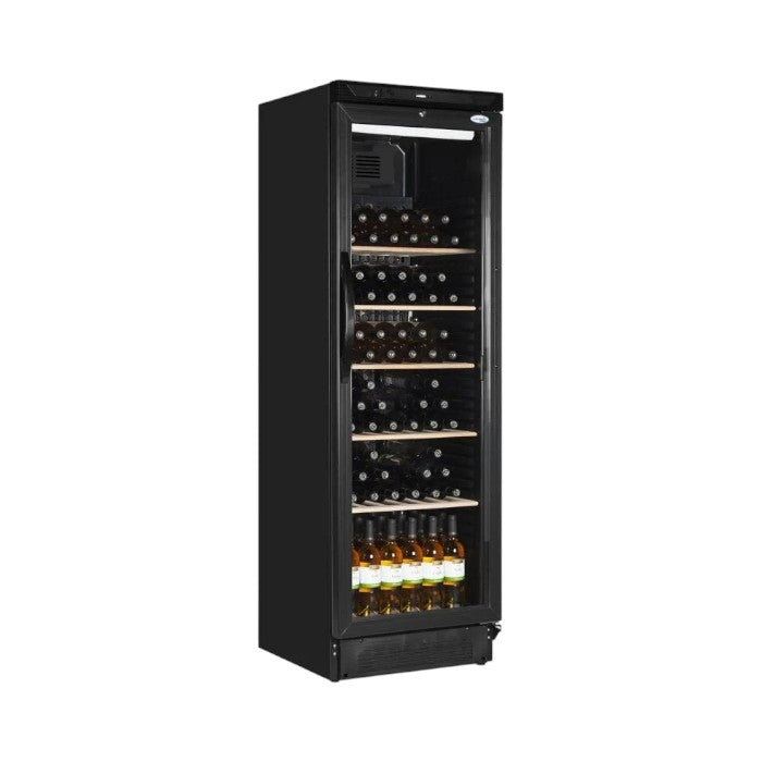 Tefcold SC381WB Single Glass Door Wine Cooler Fridge – 78 Bottle Capacity, Black, Fan Assisted Cooling, LED Display & Lock