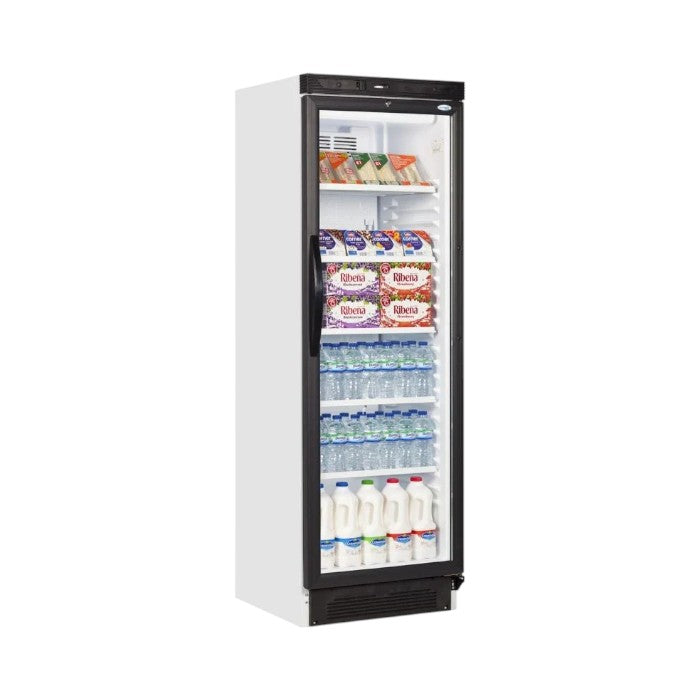 Tefcold Single Glass Door Display Merchandiser Fridge | LED Lighting, Fan-Assisted Cooling & Lockable Door