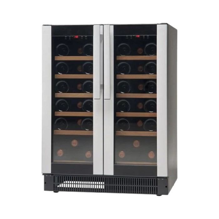Vestfrost W38 Under Counter Double Door Wine Cabinet – 38 Bottles, Dual Temperature, Black Laminated Exterior, Smoked Glass Doors
