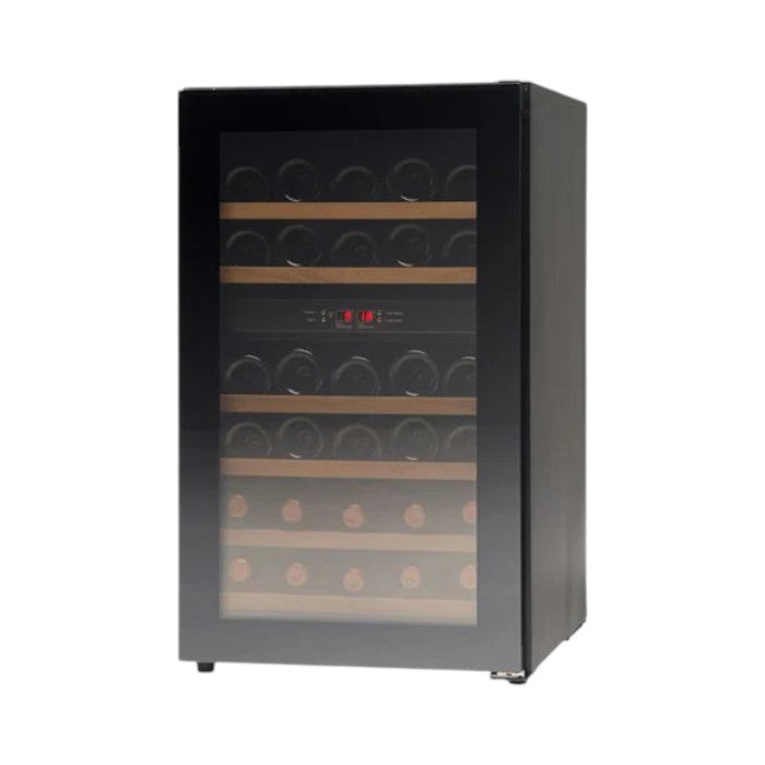 Vestfrost WFG32 Under Counter Wine Cabinet – 32 Bottles, Dual Temperature, Black Laminated Exterior, Smoked Glass Door