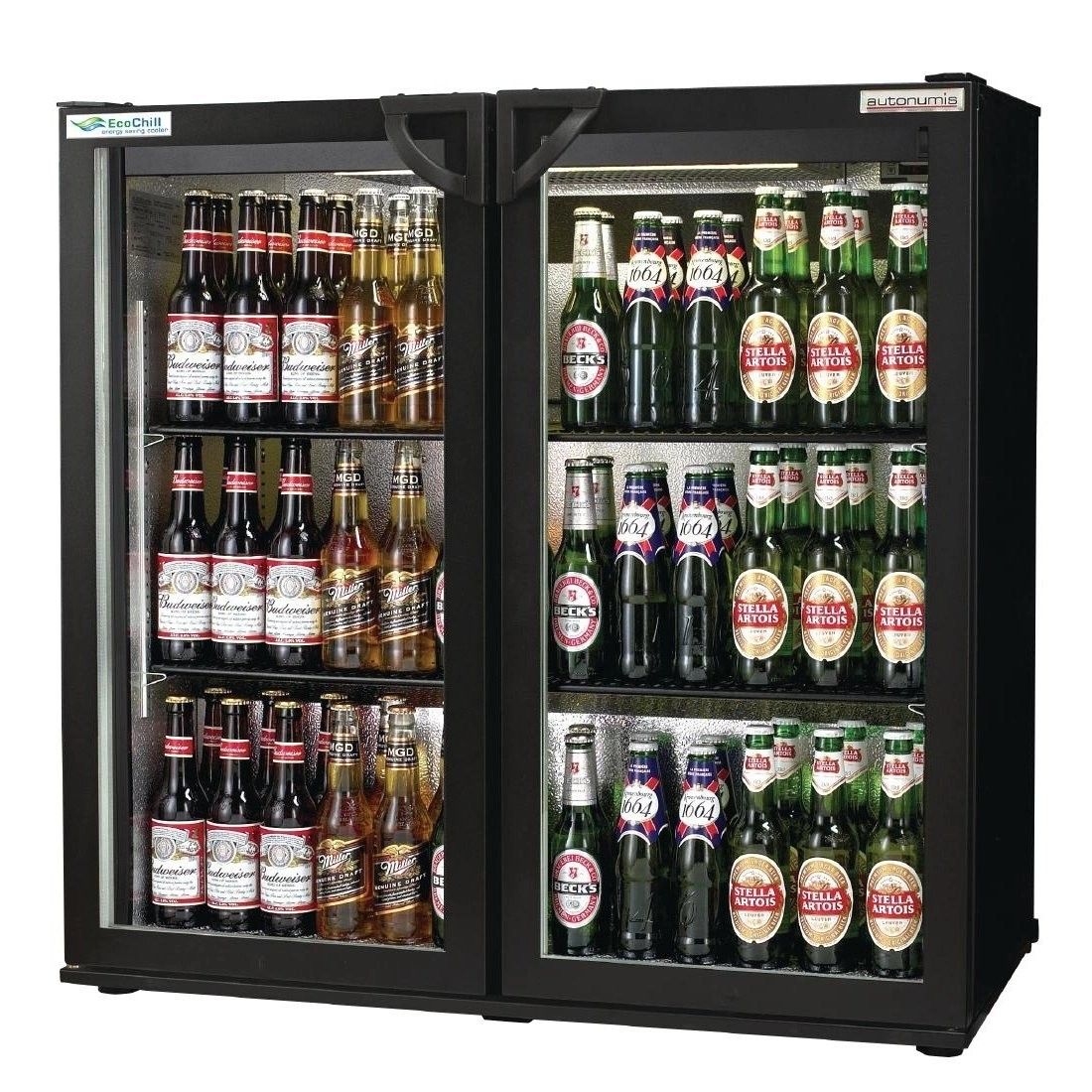Autonumis RWC10001 EcoChill Maxi Sliding Double Door Bottle Cooler, 252L – 220 x 330ml Bottles / 301 x 330ml Cans