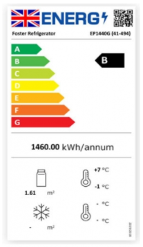 Foster EP1440G/41-494 EcoPro G3 Glass Double Door Upright Refrigerated Cabinet, 1350L – Stainless Steel, LED Display, 8 Shelves
