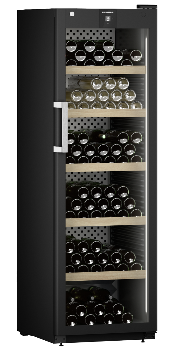 Liebherr WPbli 5231 Upright Wine Fridge, 229 Bottle Capacity, Black, +5°C to +20°C, Wooden Shelves