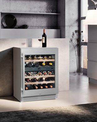 Liebherr WTes 1672 Vinidor Stainless Steel Glass Single Door Undercounter Wine Cabinet, 34 Bordeaux Bottles, Digital Temperature Control