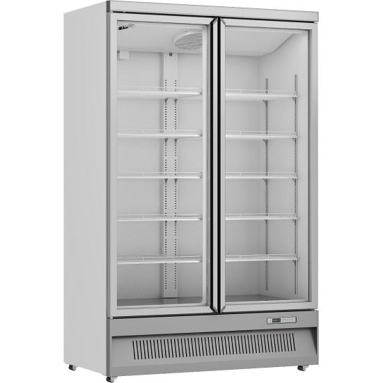 Prodis XPD1250-P-G-LE Glass Double Door White Display Fridge – 1081L, LED Lighting, Forced Air Cooling, Adjustable Shelves