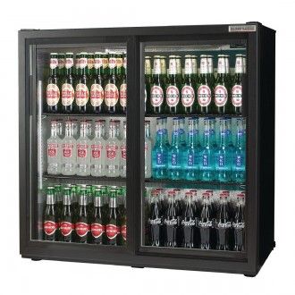 Autonumis RQC10001 Maxi Black Sliding Double Door Bottle Cooler – 240 x 330ml Bottles / 320 x 330ml Cans