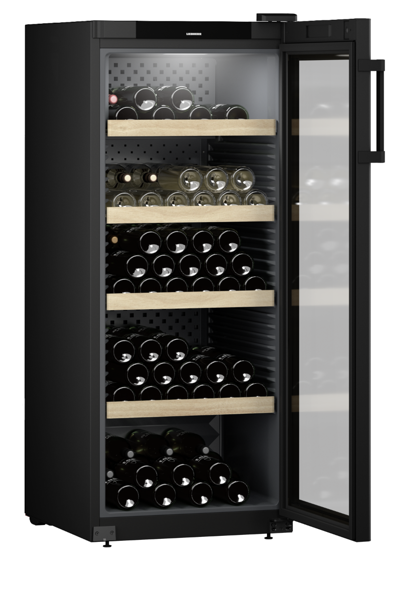 Liebherr WPbl 4601 Upright Wine Storage Fridge, 166 Bottle Capacity, Black Finish, Precision Temperature Control