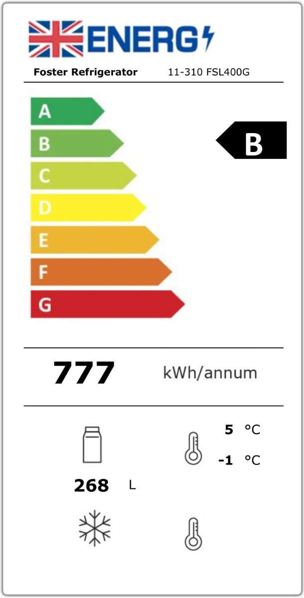 Foster FSL400G/11-310 Slimline Single Glass Door Upright Display Refrigerator, 400L, Stainless Steel, LED Display & Energy Efficient
