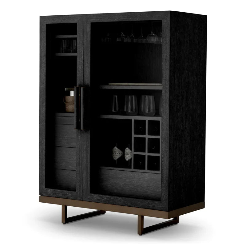 Connaught Solid Wood Bar Cabinet with Glass Doors | Elegant Wine & Spirits Storage