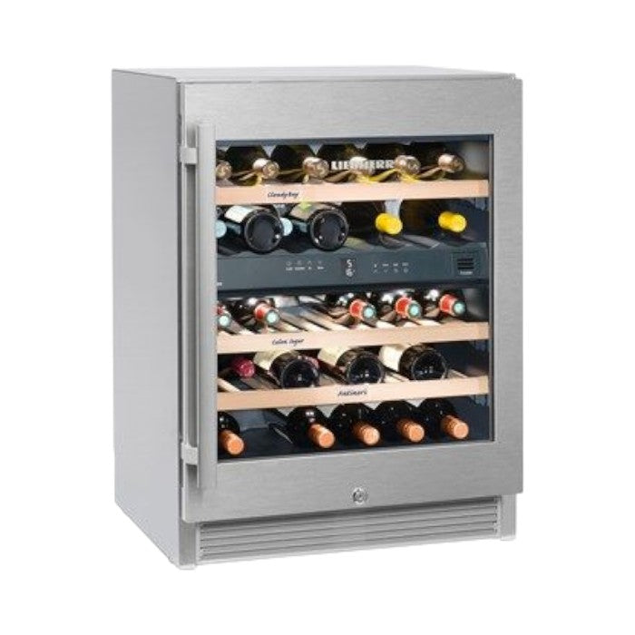 Liebherr WTes 1672 Vinidor Stainless Steel Glass Single Door Undercounter Wine Cabinet, 34 Bordeaux Bottles, Digital Temperature Control