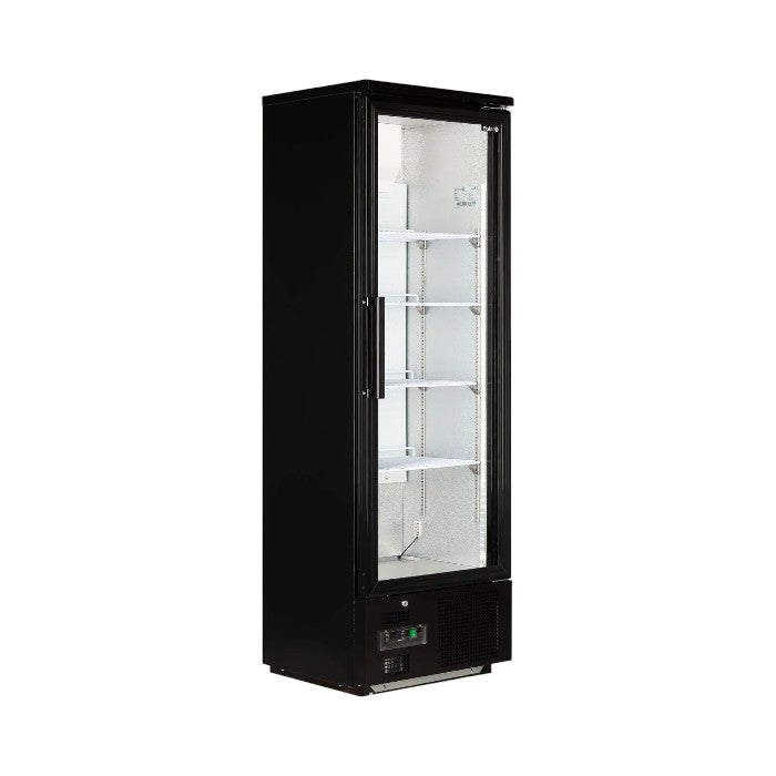 EM300 Upright Back Bar Cooler – Single Glass Door, Fan Assisted Cooling, LED Display Lighting, Black Finish