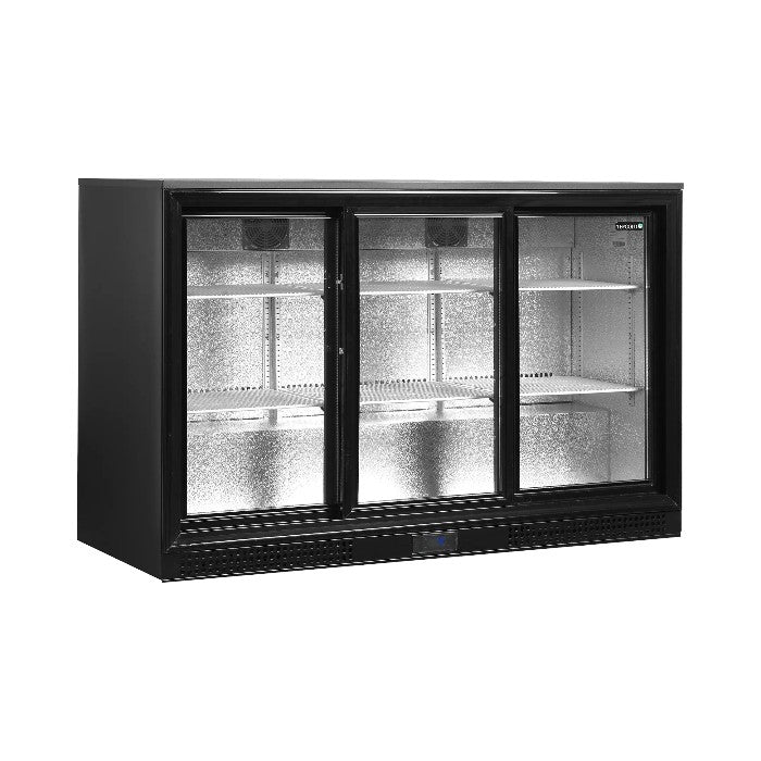 Tefcold DB301S-3 Back Bar Cooler – Triple Sliding Glass Door Display Fridge, 300L, Black