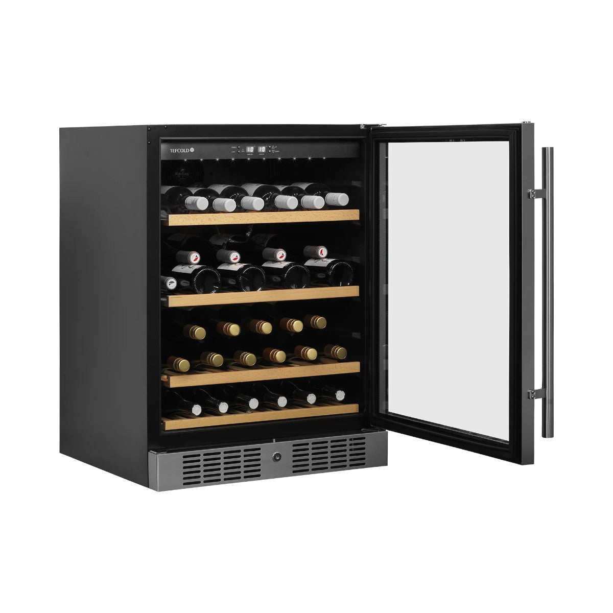 Tefcold TFW160S Undercounter Wine Cooler – 42 Bottles, Stainless Steel Door, Adjustable Wooden Shelves, LED Lighting