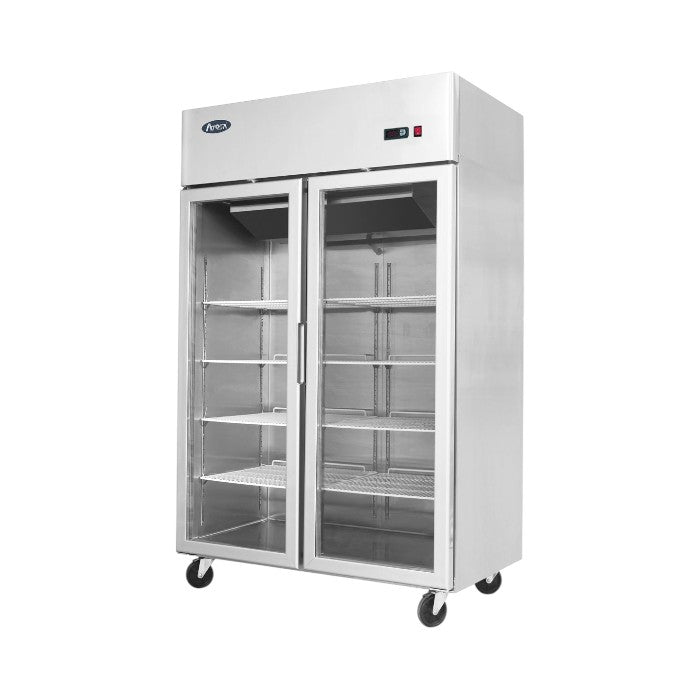 Atosa YCF9408GR Slimline Double Glass Door Upright Commercial Freezer, 900L, Stainless Steel, −20°C to −17°C