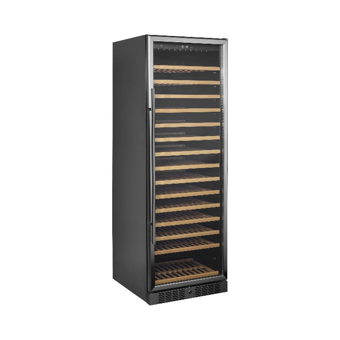 Wine Cooler TFW400-S – 165-Bottle Capacity, Single-Zone, Black Glass Door, Wooden Shelves, Energy-Efficient, LED Interior Light