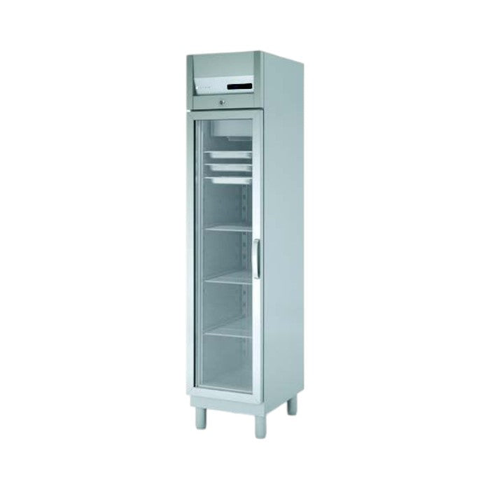 Coreco ACGE-50 Single Door Upright Display Freezer, 303L, Stainless Steel, Fan Assisted, GN 1/1 Shelves