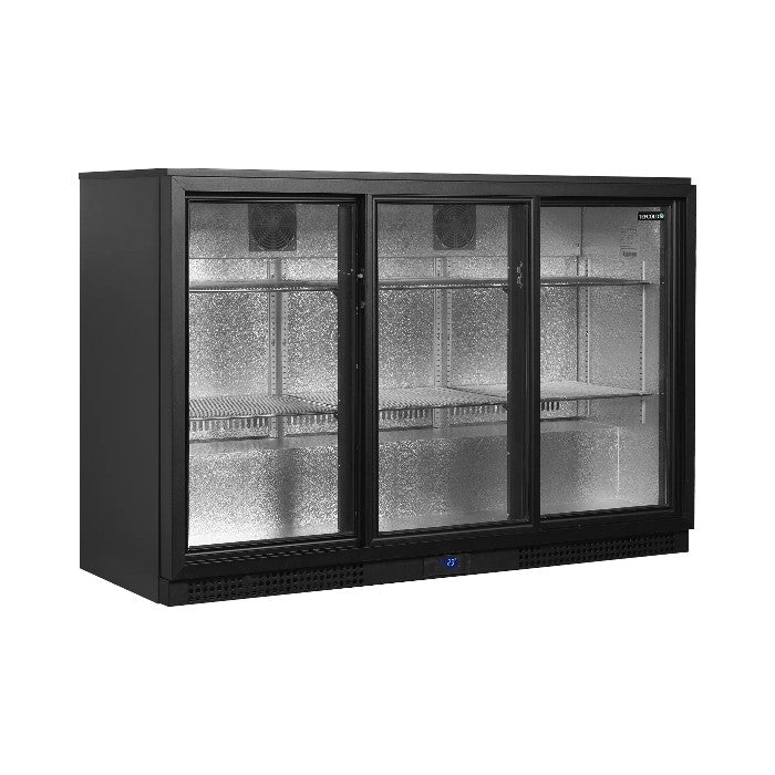 Back Bar Cooler BA31S-3 – Triple Sliding Glass Door Bar Fridge, 311L, Energy Class B, Black Finish