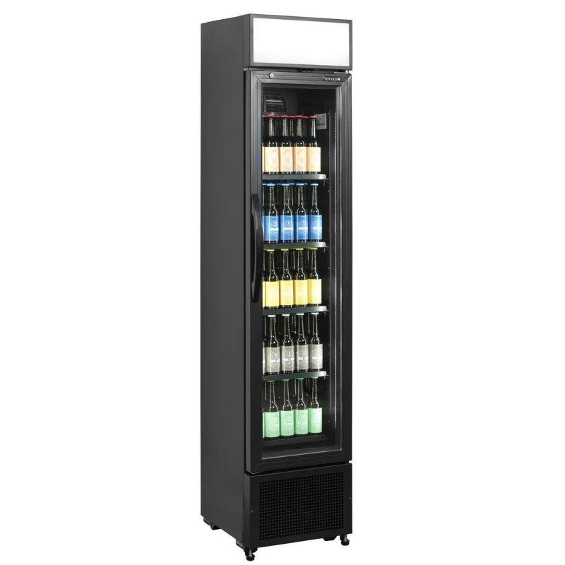 Tefcold FSC175H Slimline Black Glass Door Merchandiser – 114L, Fully Automatic, LED Lighting