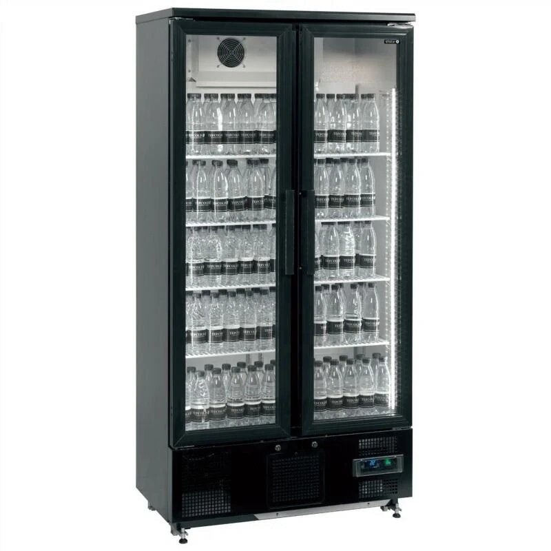 Elstar EM500H Upright Double Glass Door Back Bar Bottle Cooler 490L Black LED Lighting Fan-Assisted Cooling