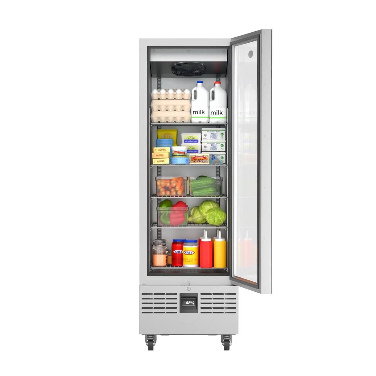 Foster FSL400G/11-310 Slimline Single Glass Door Upright Display Refrigerator, 400L, Stainless Steel, LED Display & Energy Efficient