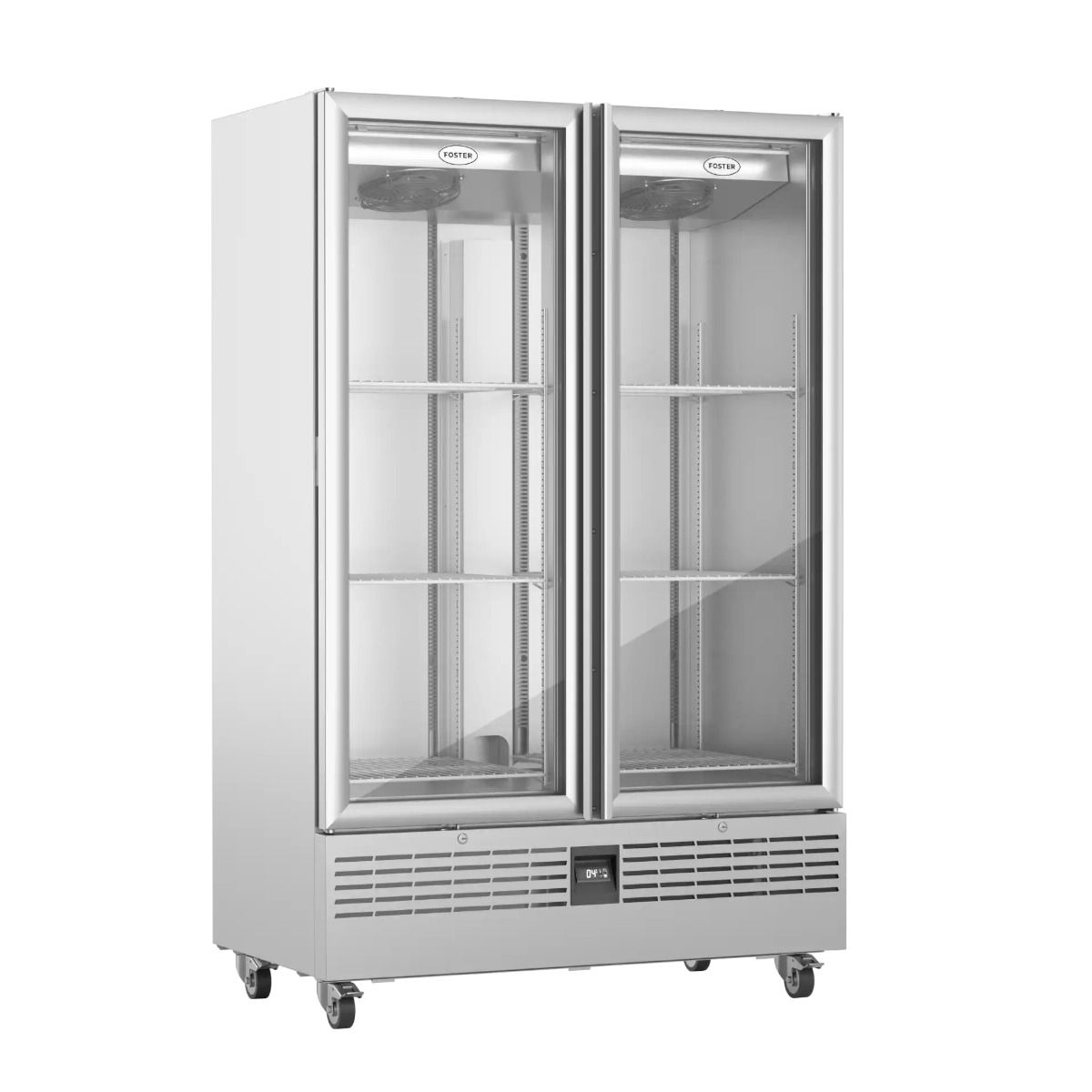 Foster FSL800G/11-318 Slimline Double Glass Door Upright Display Cabinet, 800L – Stainless Steel, LED Temperature Display, R290 Refrigerant